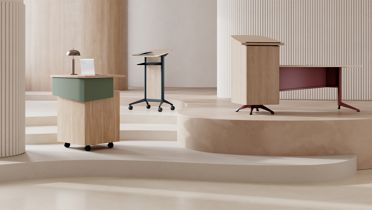 Zori lecterns on platforms. 