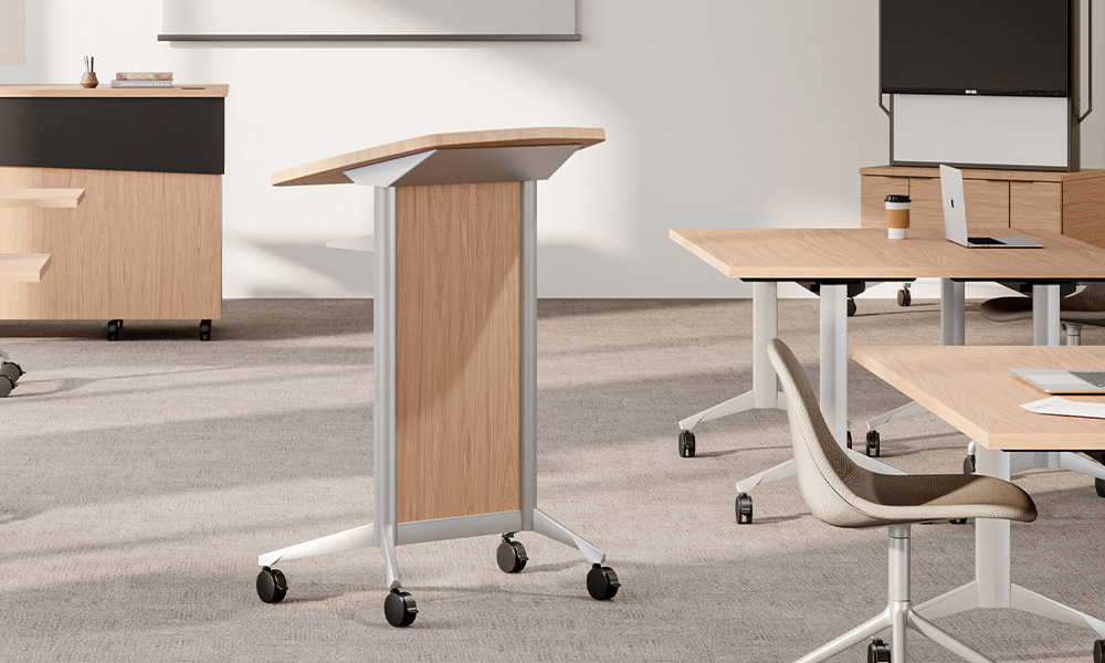 Zori mobile lectern in a classroom. 