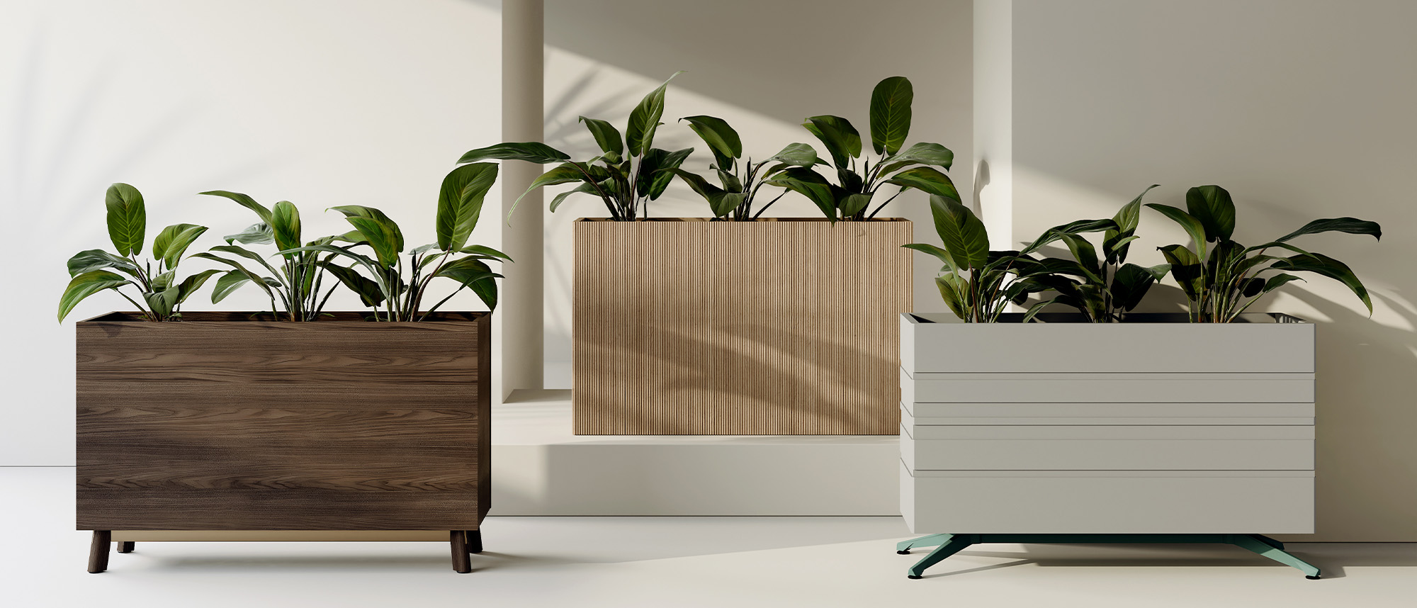 Terra planters on platforms.
