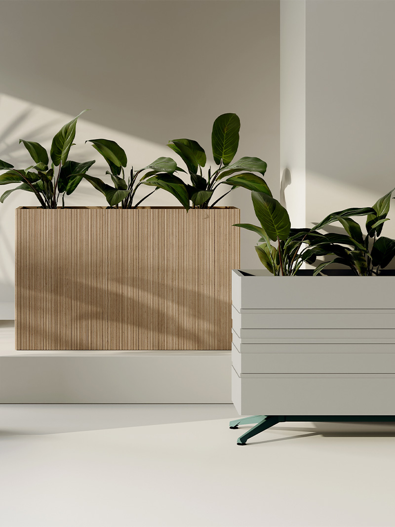 Terra planters on platforms.