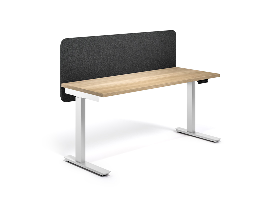 Jet height-adjustable table with acoustic privacy screen.
