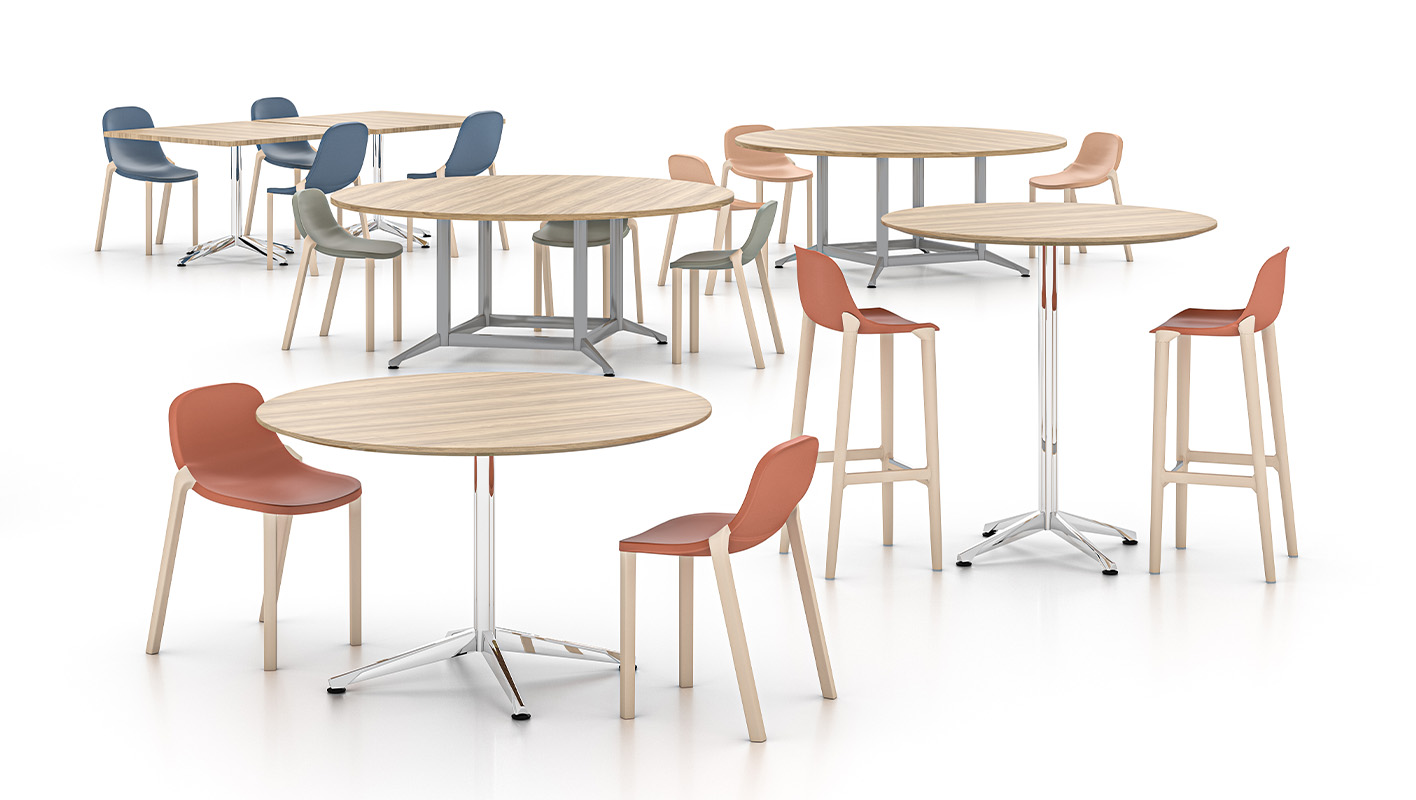 Zori cafe tables on white background. 