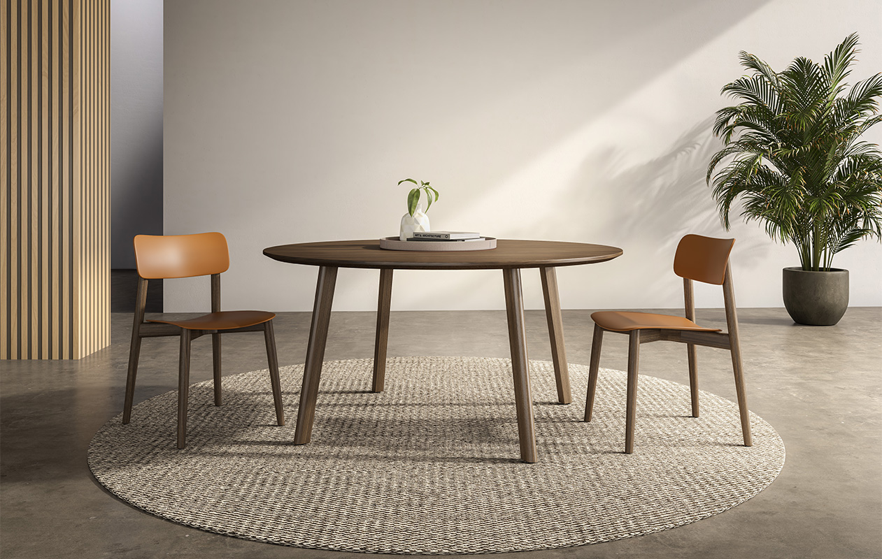 Ligouri Frameless table with 60-inch top, shown in Formal Walnut.