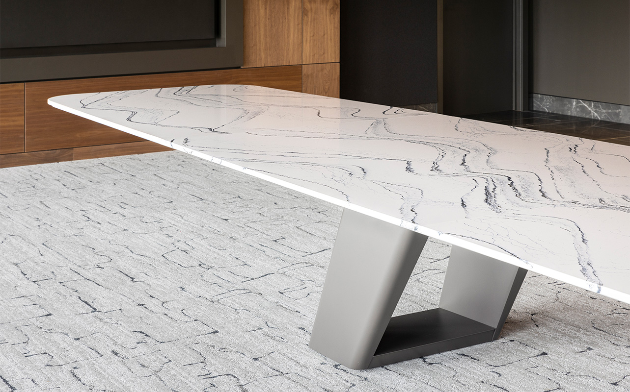 Expanse conference table with a quartz top. 