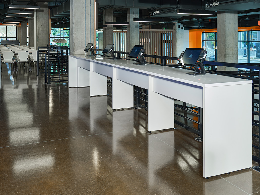 Landing table in a cafeteria. 