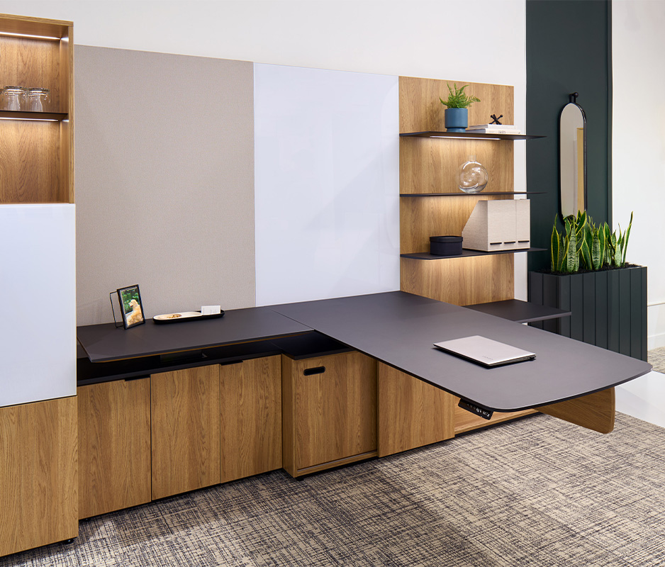 Cayman private office with cantilever desk.