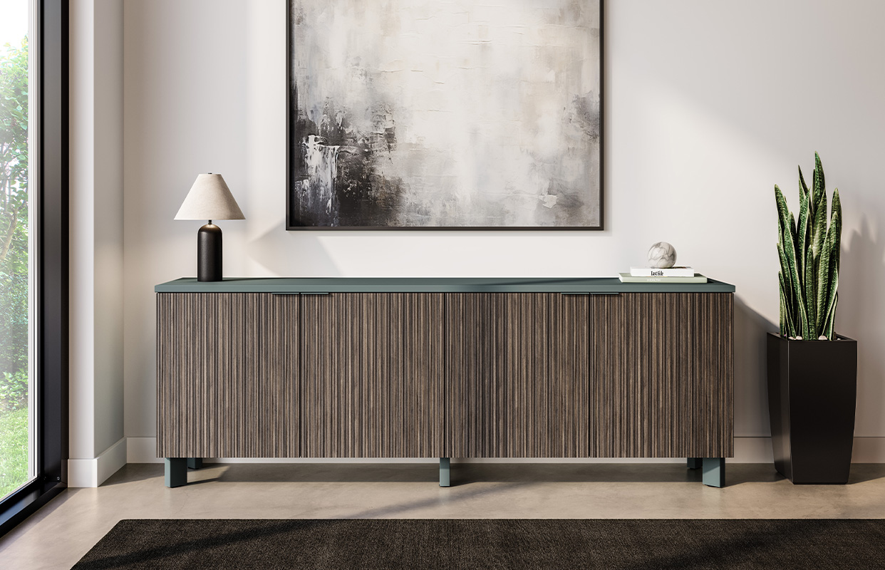 Impression credenza against a wall. 