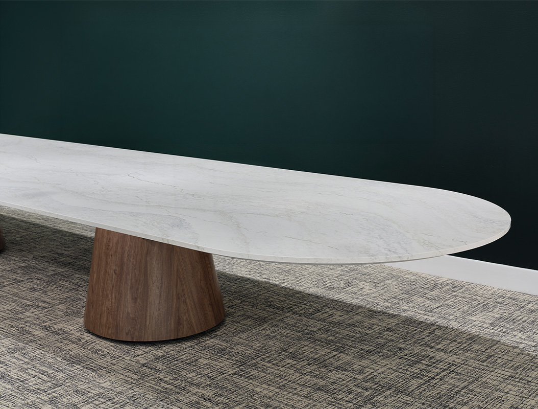 Foundation tapered drum base detail with quartz top. 