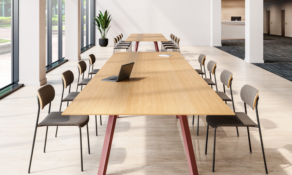 Sawhorse Conference table in community landing space.