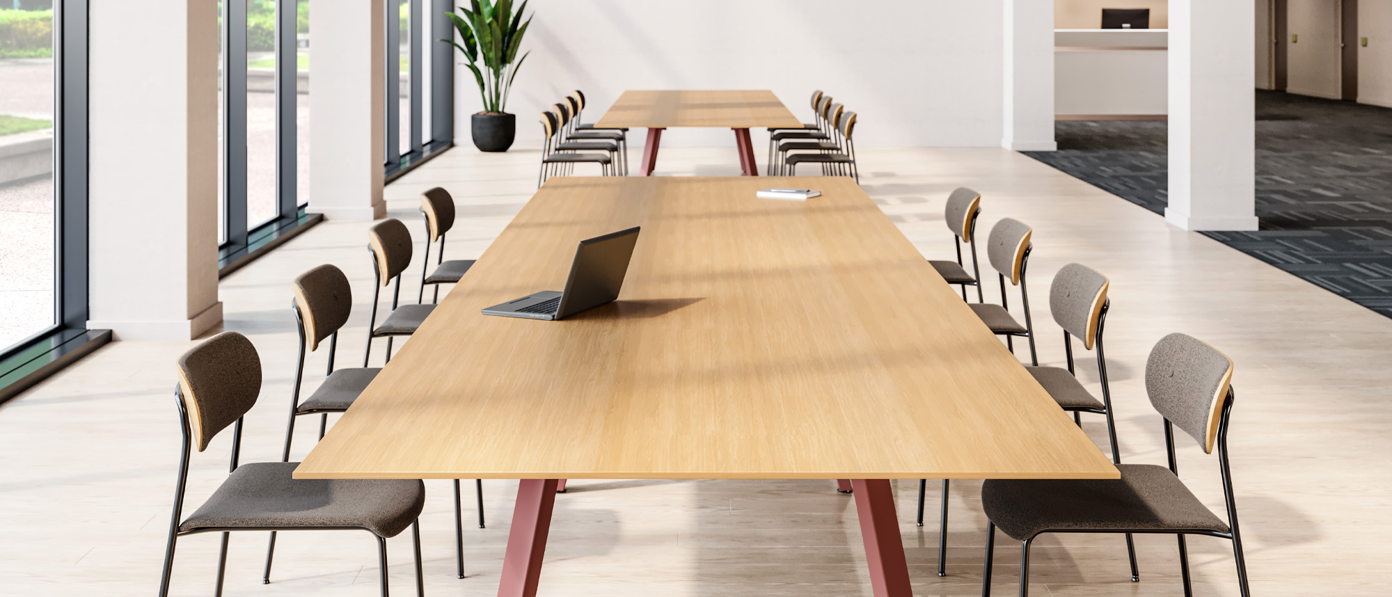 Sawhorse Conference table in community landing space.
