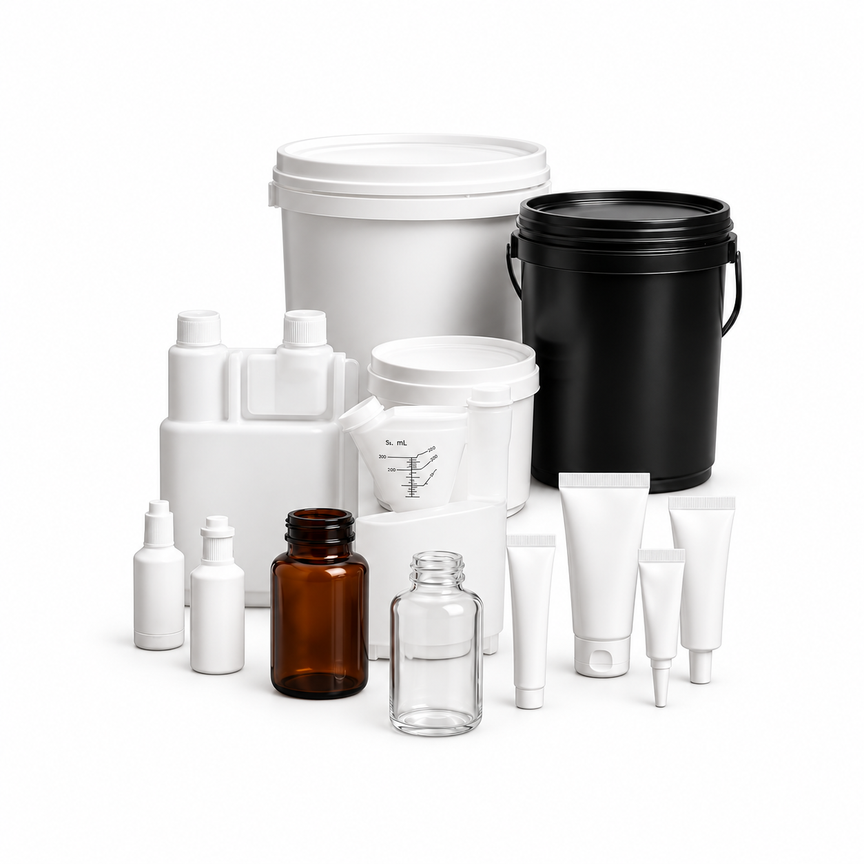 Plastic packaging including PET and HDPE bottles and jars