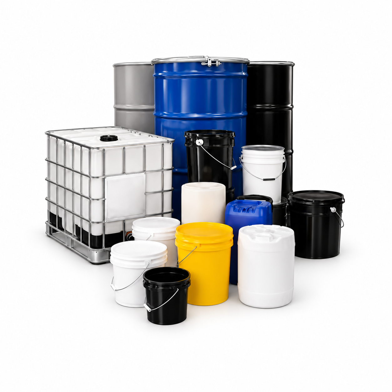 Bulk packaging including drums, IBC totes and pails