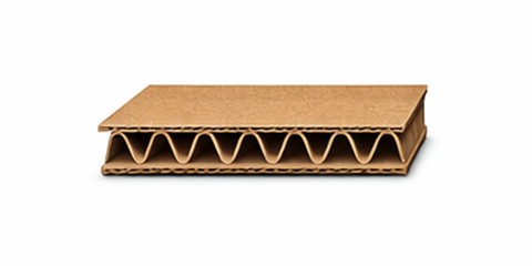 Cross-section of B-flute corrugated board with shorter, tighter flutes than A-flute