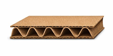 Cross-section of A-flute corrugated board with tall, wide flutes