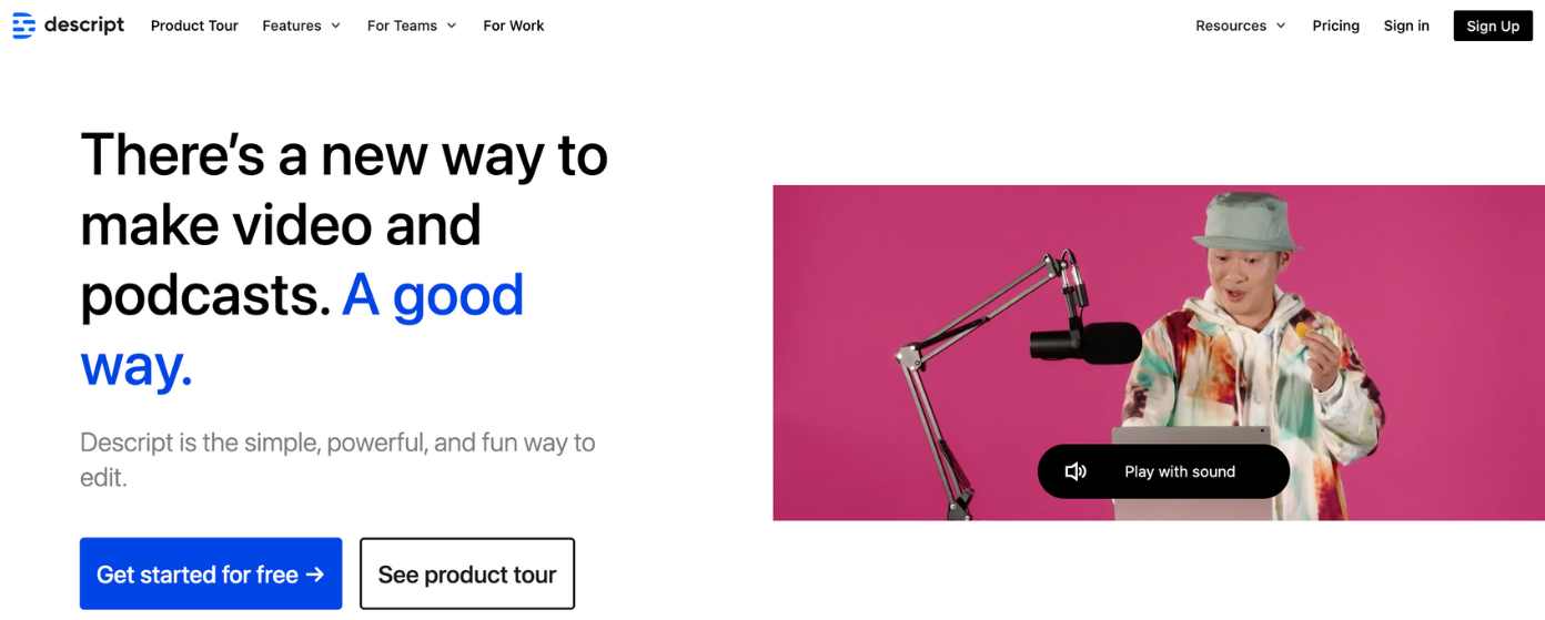 Descript Home Page