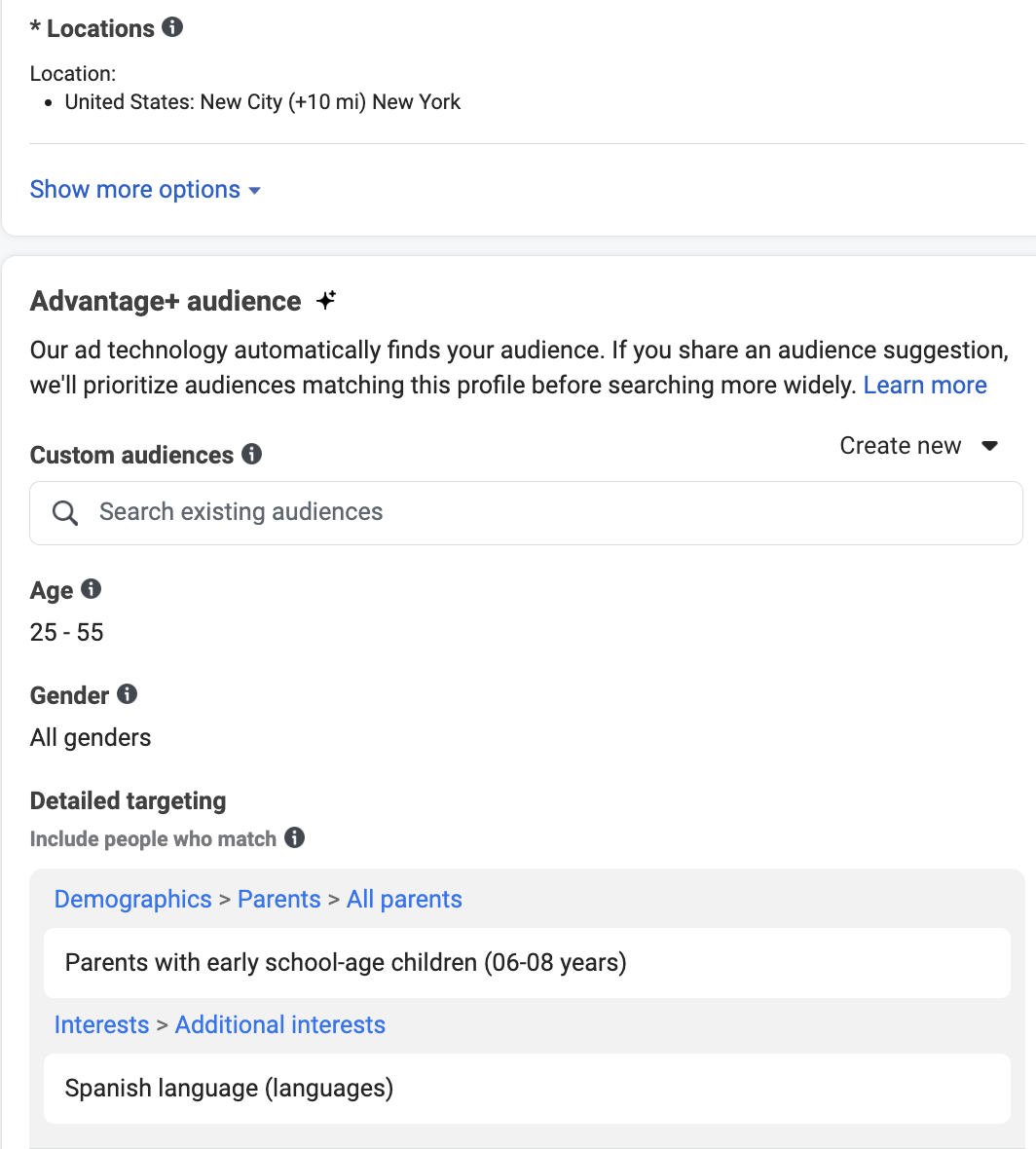Targeting critieria for Local Facebook Ads