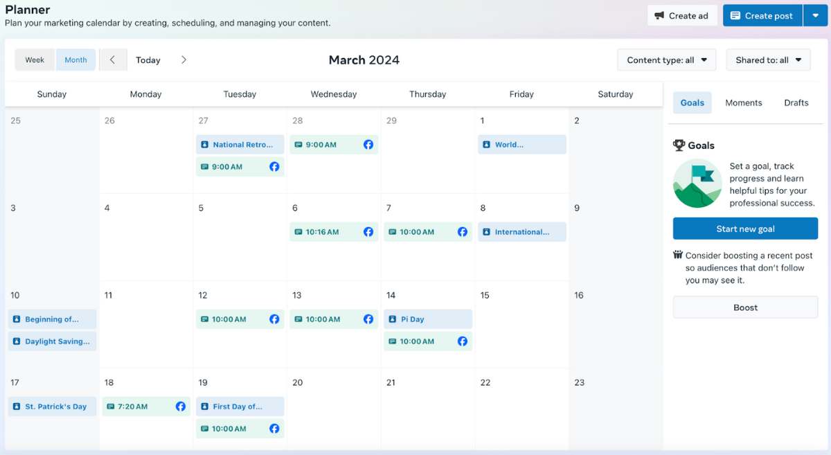 Meta Planner Social Media Calendar