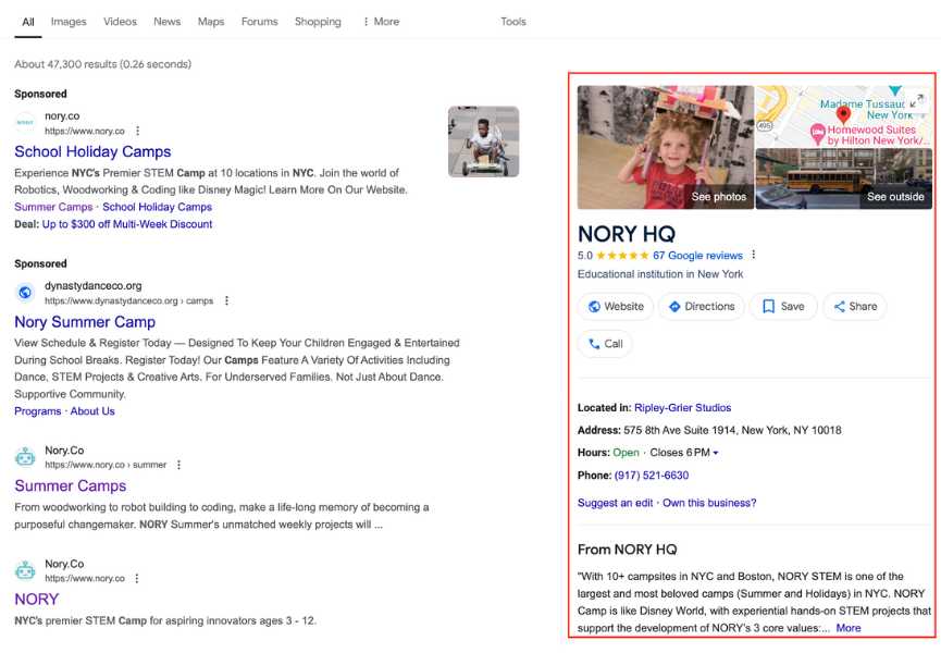 Nory Camp Google Business Profile