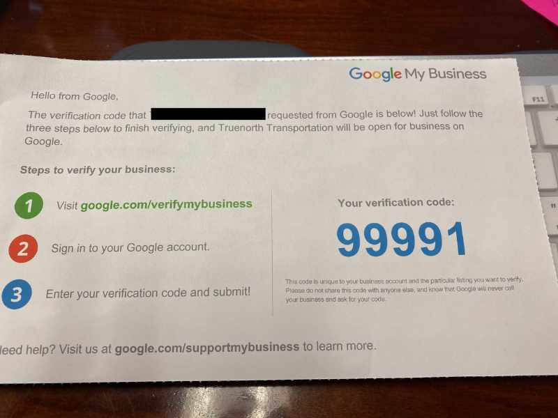 Google Business Profile postcard mailing for verification