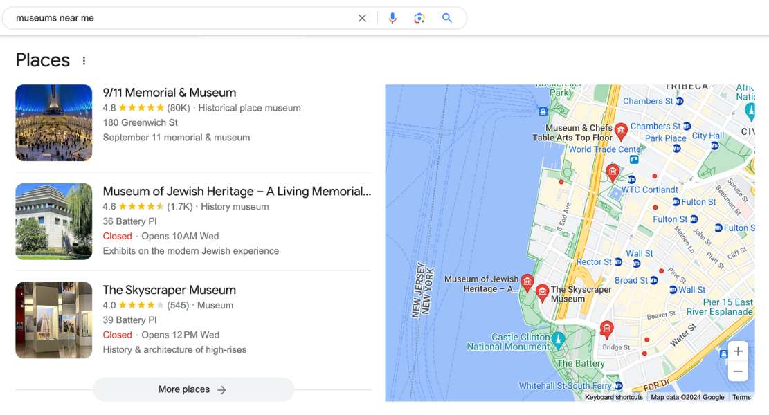 Local pack or map pack with details from google business profiles