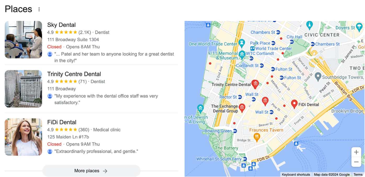 dentists near me local 3-pack search results