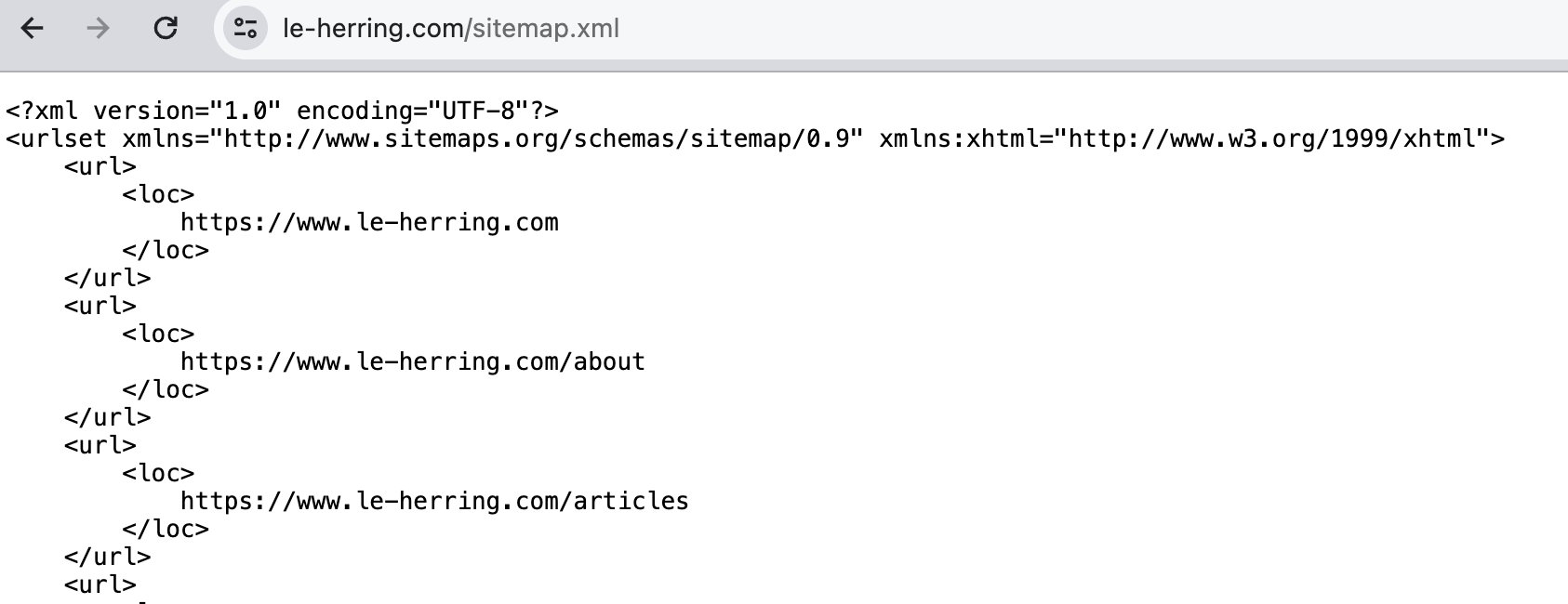Example of XML sitemap