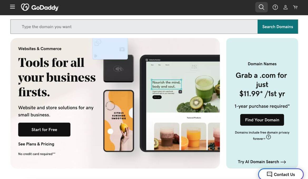 GoDaddy Home Page