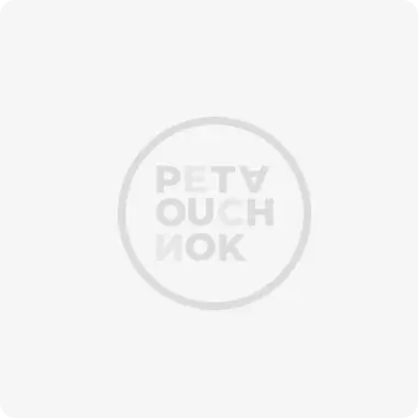 Logo gris avec texte 'PETA OUCH NOK' encadré dans un cercle sur fond blanc.