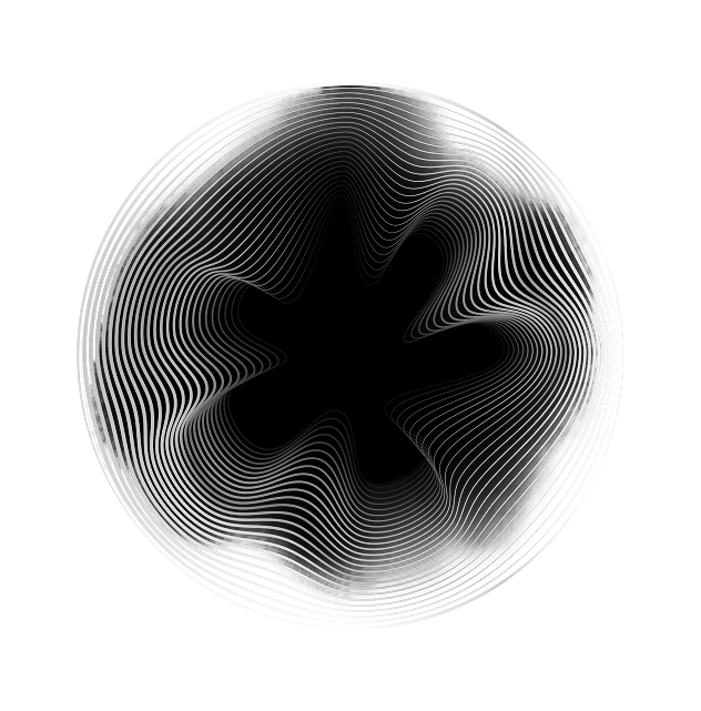 Abstract black and white circular design, featuring swirling patterns and a central dark area, creating a sense of depth and movement.
