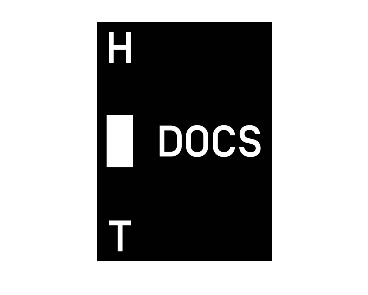 Hot Docs Logo: vertical rectangle format, vertical and horizontal text