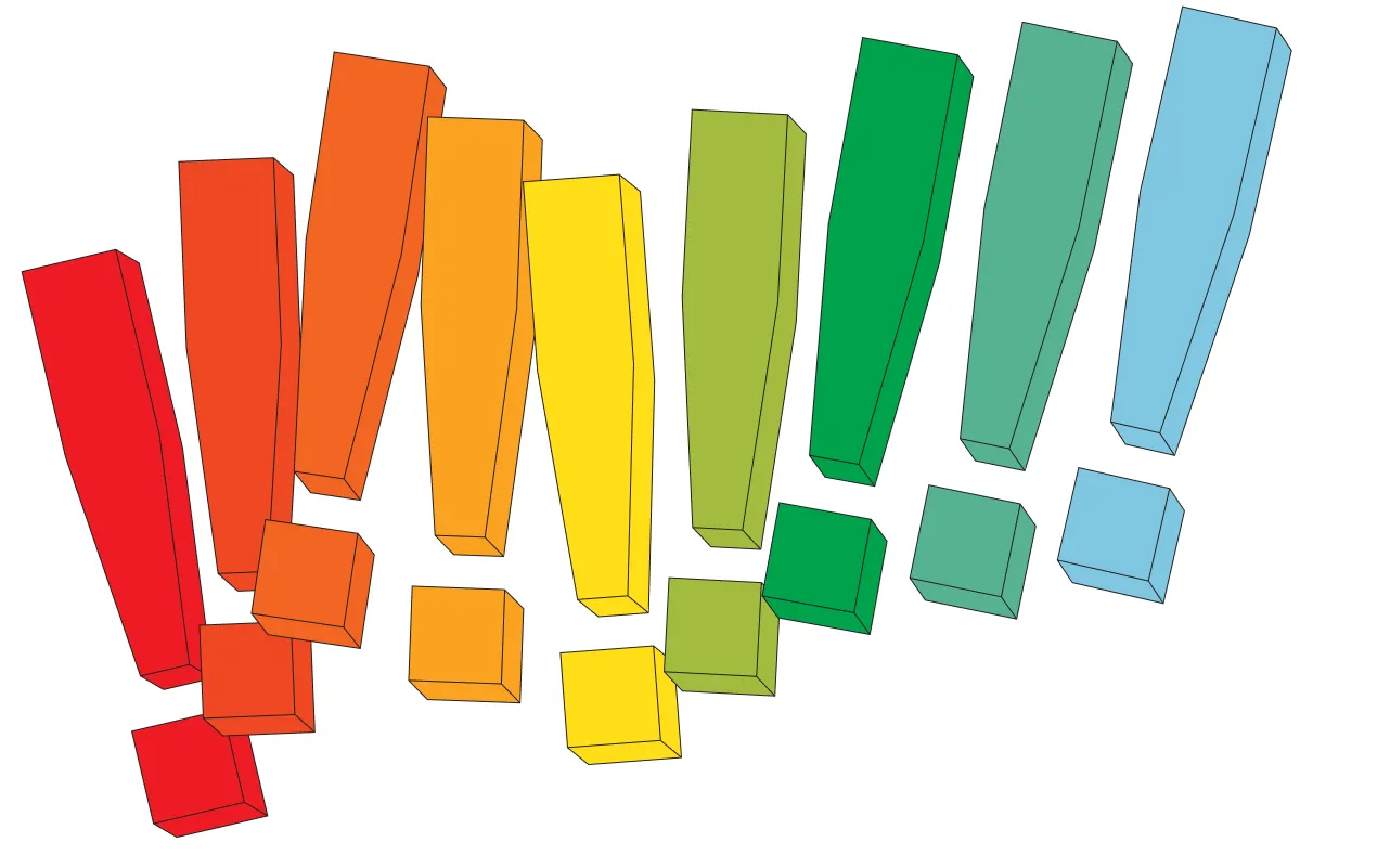 Exclamation point multicolored vectors in an arrangement.