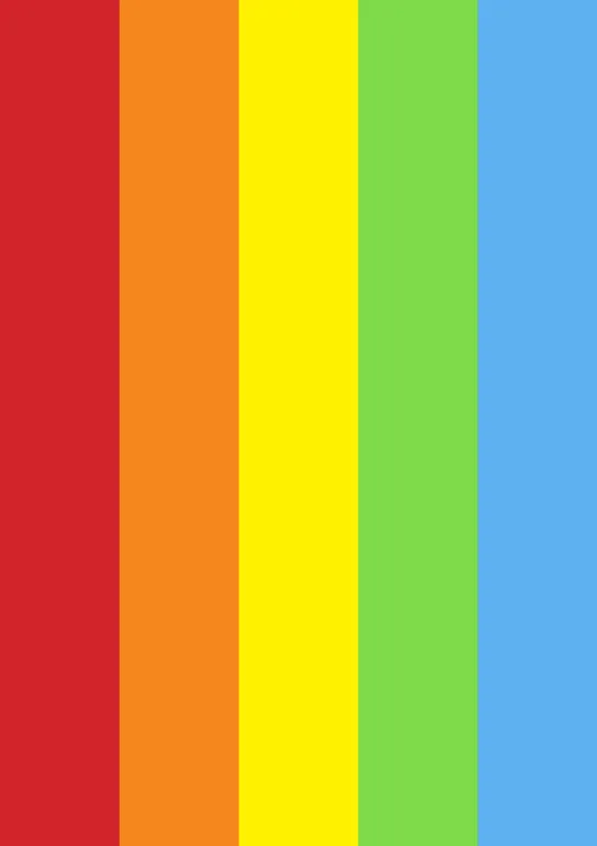 Red, orange, yellow, green and blue vertical bands