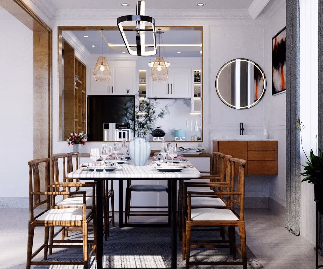 Dining and kitchen interior by One Qareh