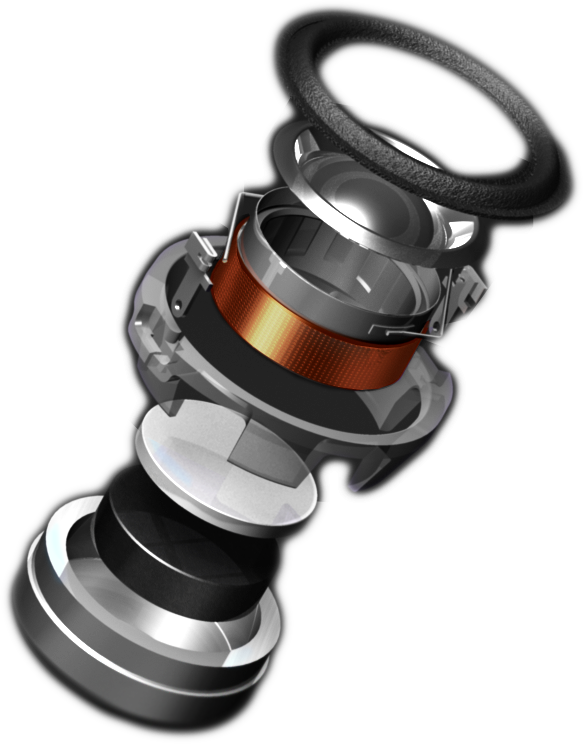 Exploded view of a Soen micro-speaker showing individual components