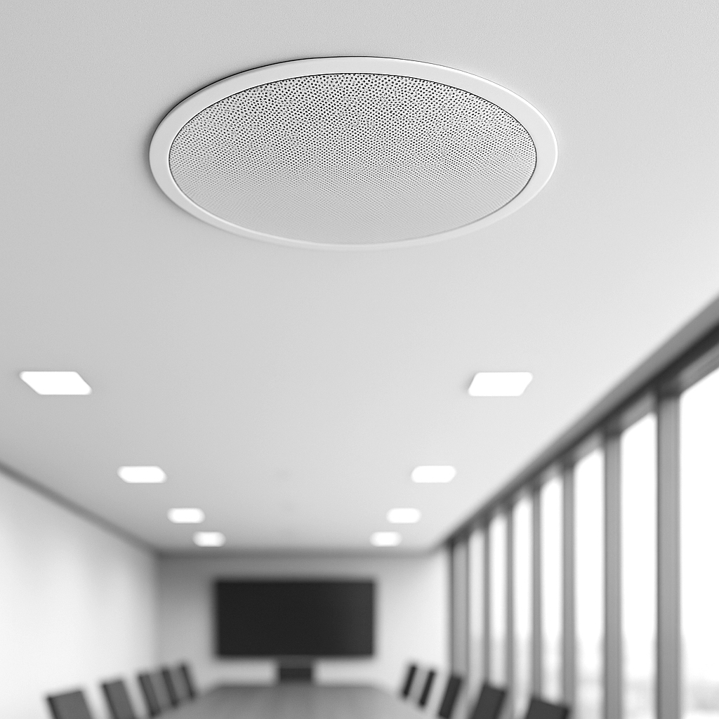 Soen Ceiling speaker speaker flushed into the ceiling of a modern conference room