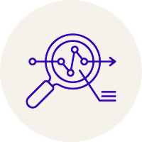 A line style illustration of a magnifying glass with an arrow pointing to the right.