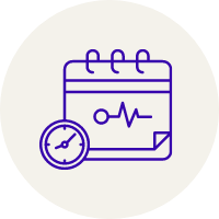A line style illustration of a calendar and stopwatch. 