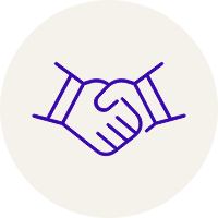 A line-style illustration of two hands shaking.
