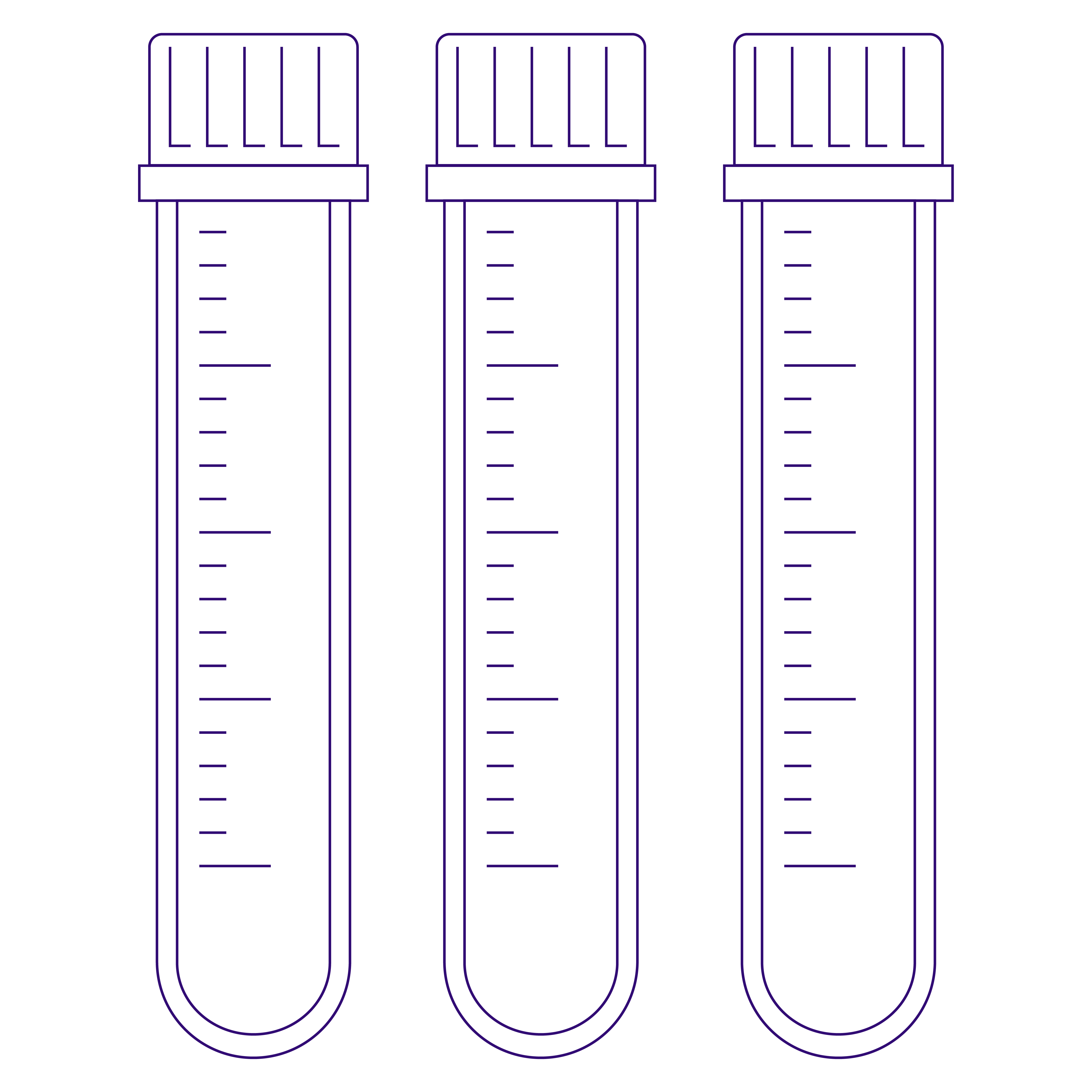 A line style illustration of three empty test tubes side by side.