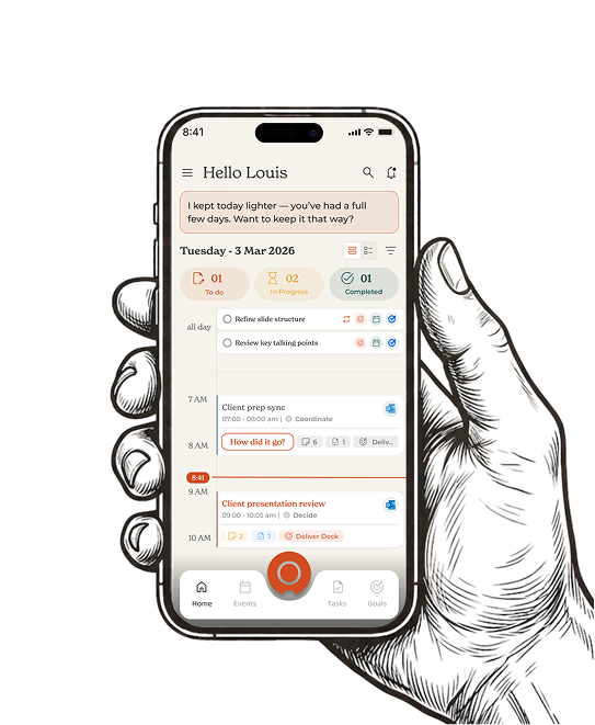 Aime app dashboard shown on a phone held in one hand
