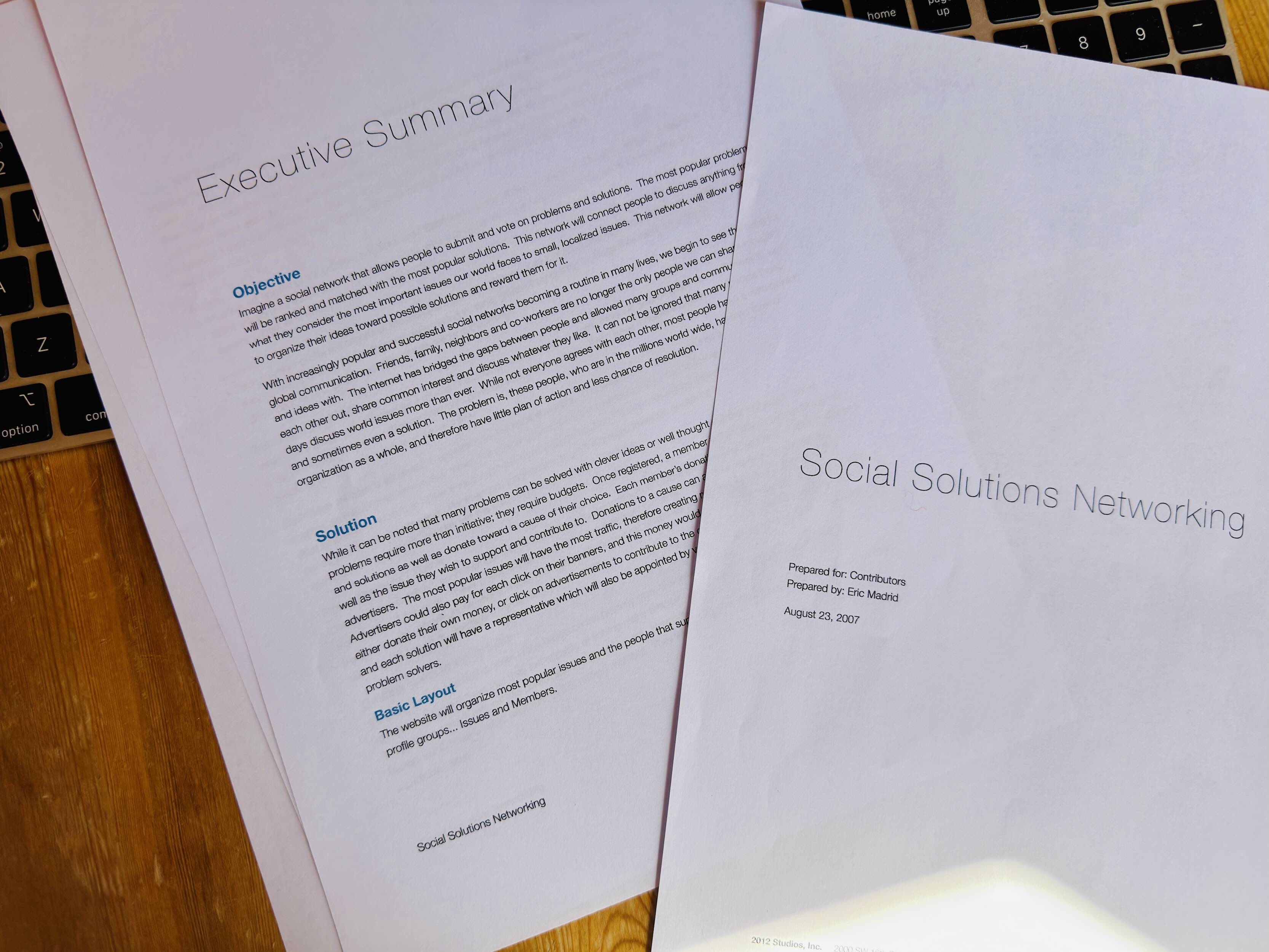 The original 2007 Oryon Accord proposal on a desk