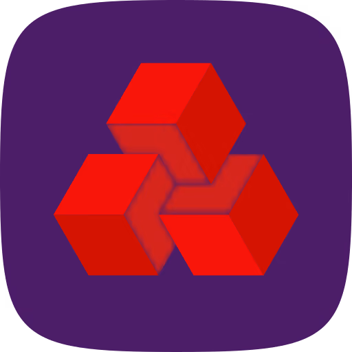 Three red 3D cubes arranged in a triangular pattern on a purple background.