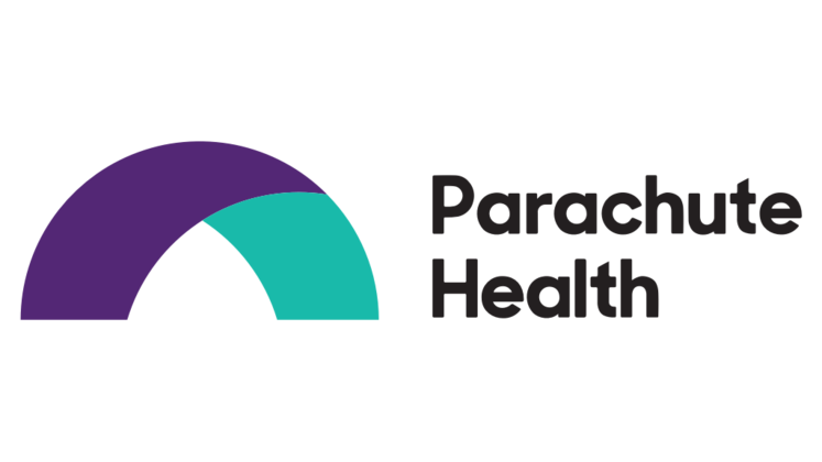 Parachute Health logo with stylized half-circle design in purple and teal.