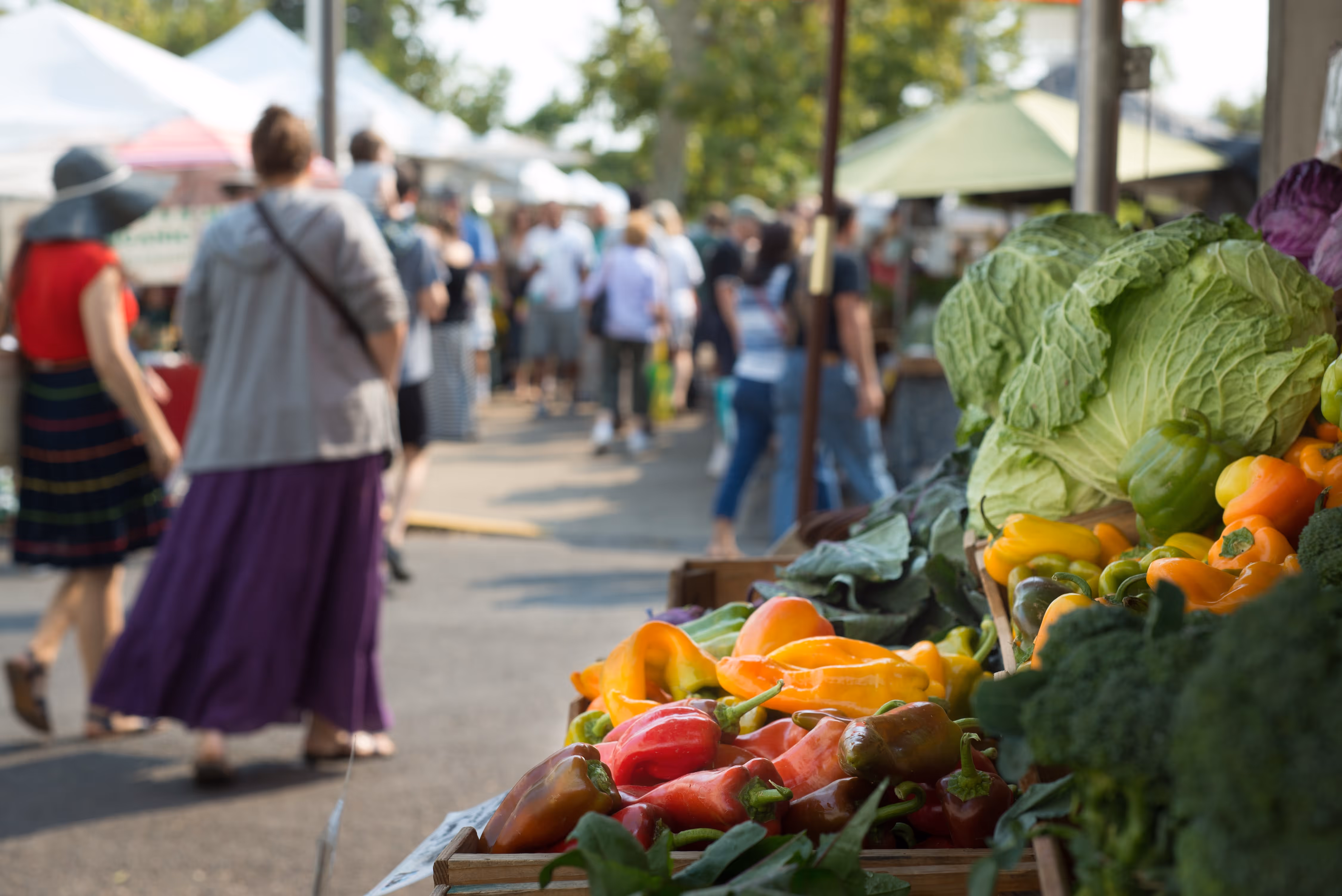 Farmers market with view of vegetables stock image