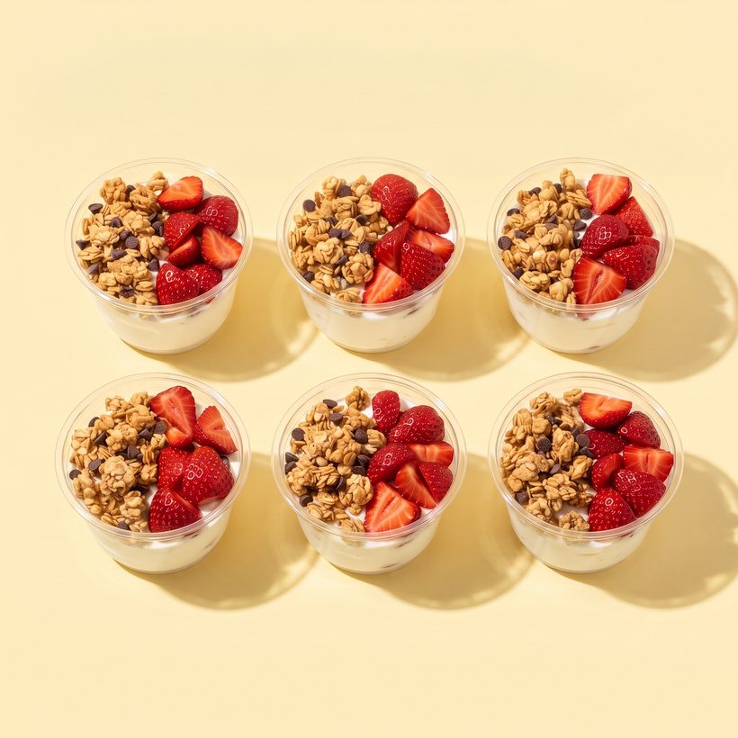 Assortiment de 6 fromages blanc fruits frais et granola