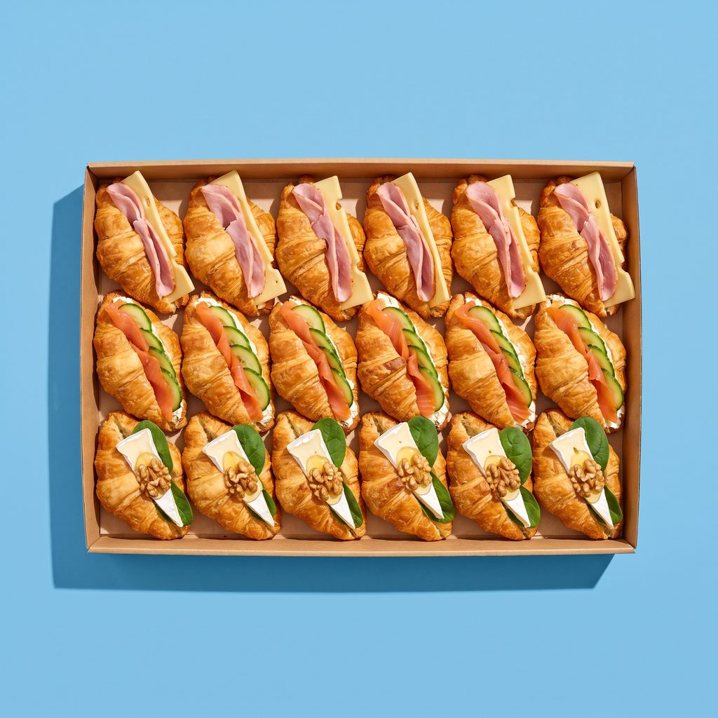 18 croissants salés garnis dans un plateau