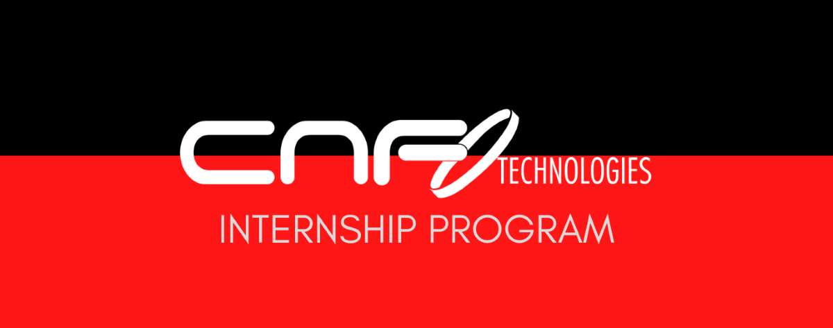 CNF Technologies Internship Program logo with red background