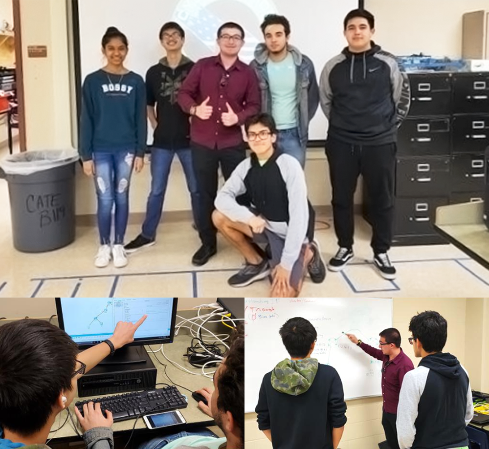 Youth cyber program students collaborating on coding and technology projects together