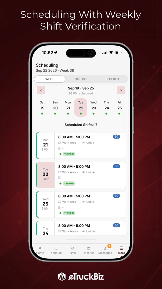 ezRoute weekly driver scheduling with verified shifts