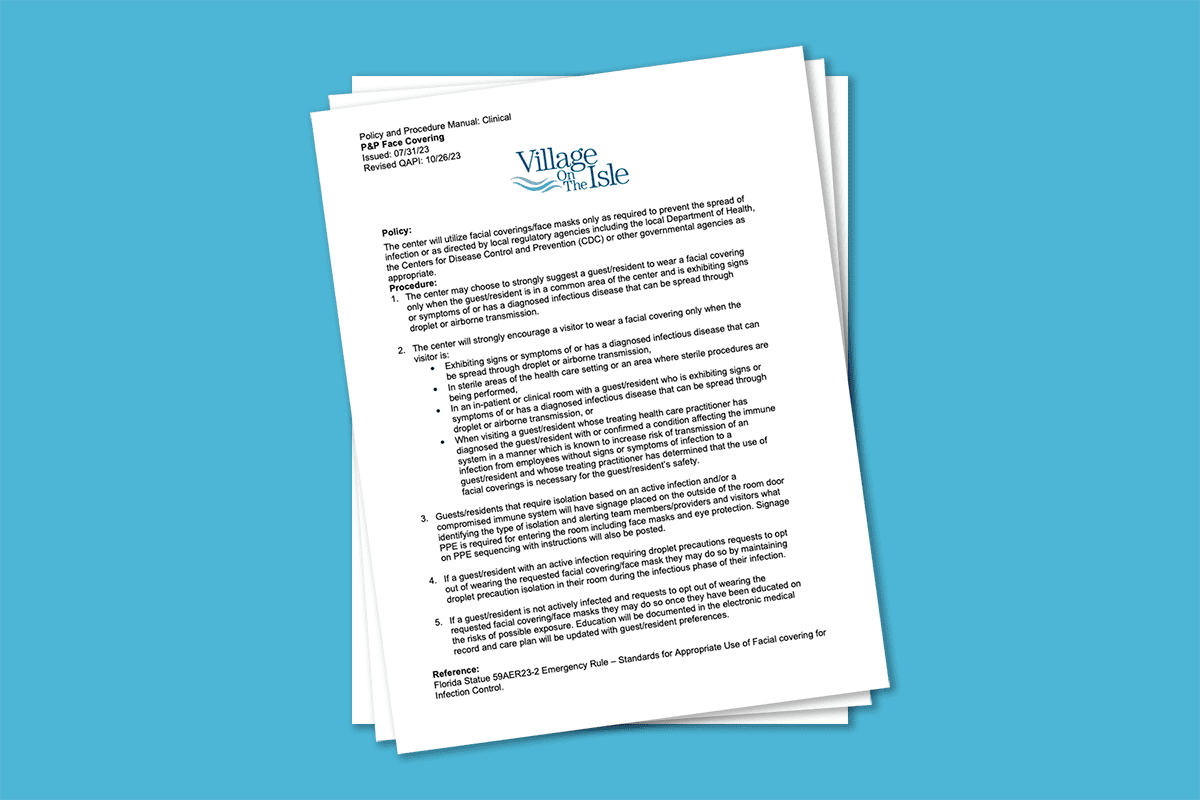 Policy and Procedure for Face Coverings in Health Care Center